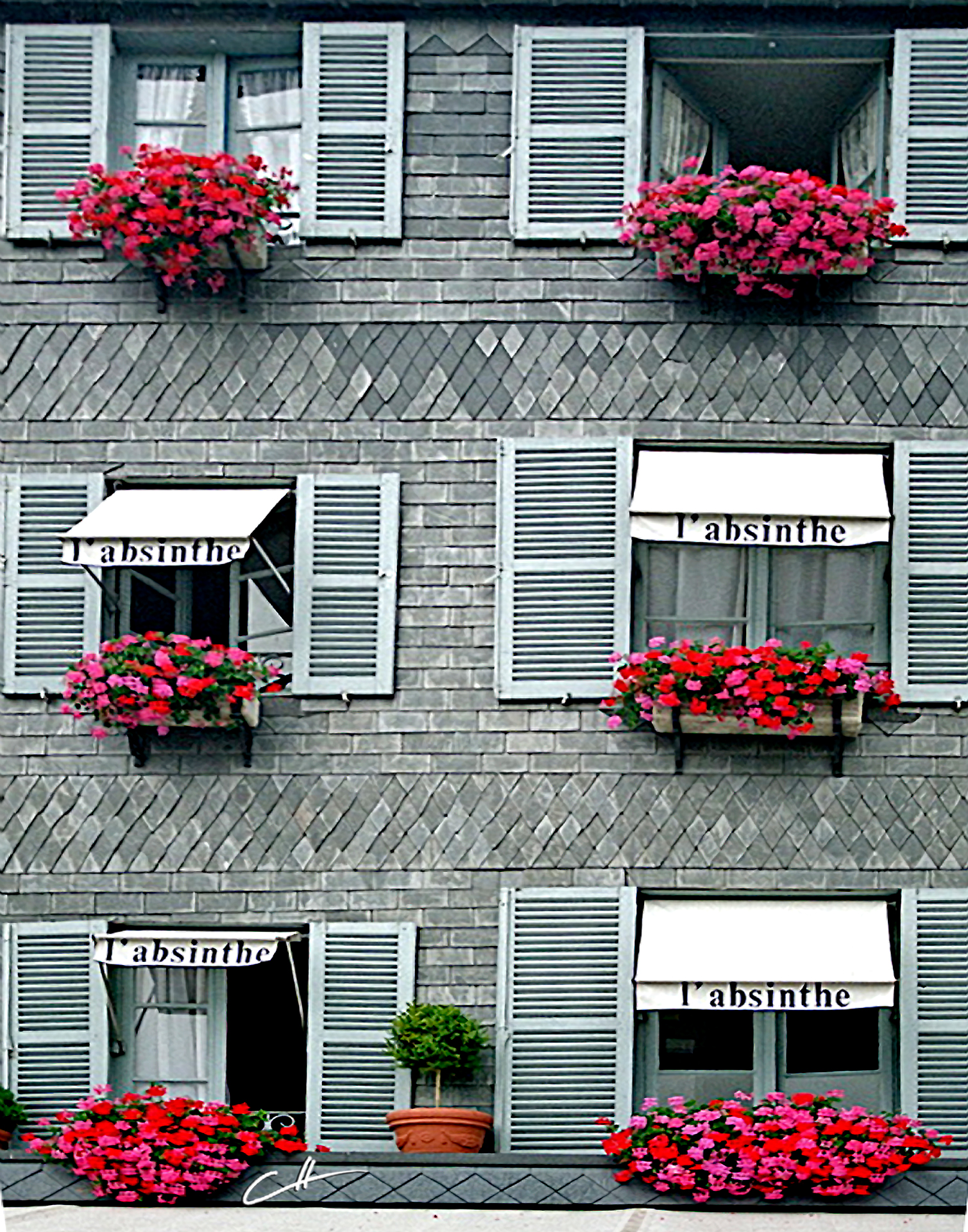 L'absinthe Shutters of Honfleur L'absinthe Shutters of Honfleur – original art by David Crellen